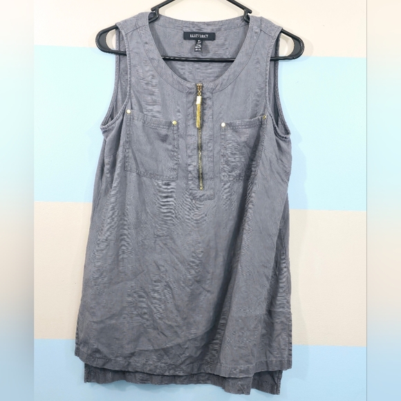 Ellen Tracy Sleeveless Linen Top in Stone Gray - Picture 8 of 10